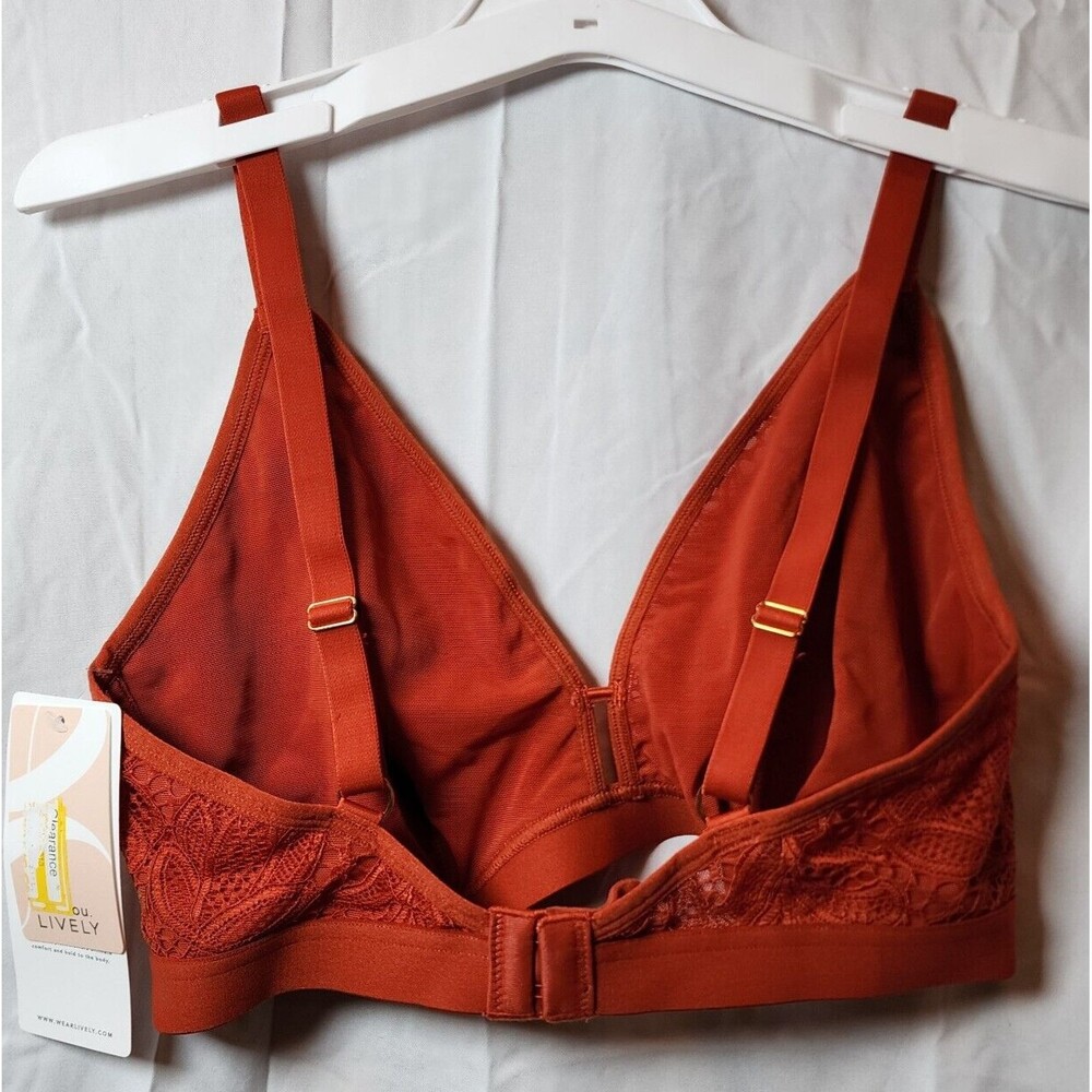 New Lively Women's Orange Wireless Semi Sheer Bra Adjustable Straps Size 2 - Picture 3 of 5